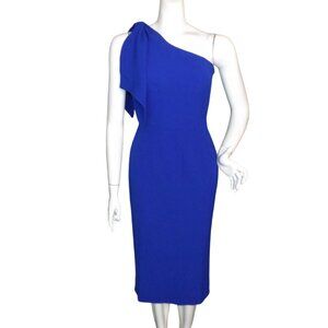 DRESS THE POPULATION Dress, S, Tiffany One Shoulder/Floppy Bow, Blue Knee length